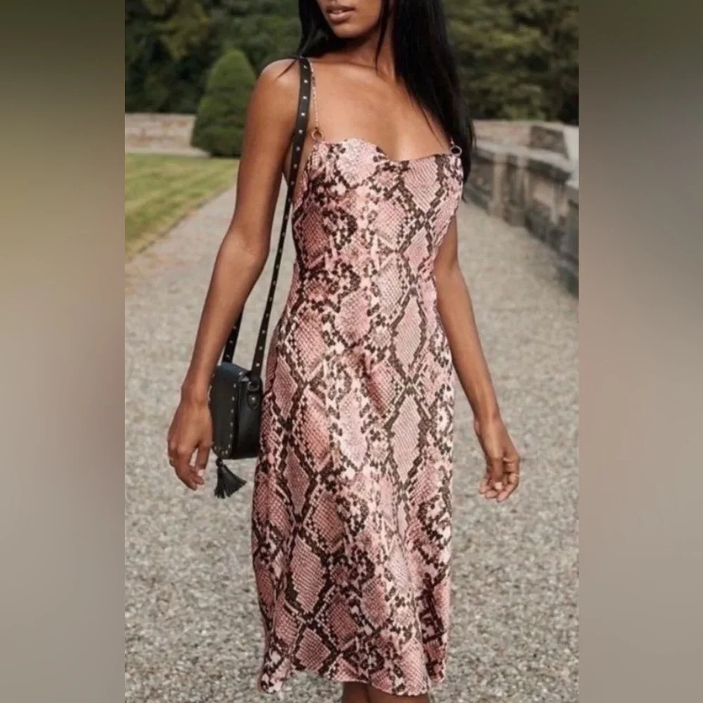 Victoria’s Secret Pink Brown Snake Print Spaghetti Strap Sundress Size S - Picture 1 of 9